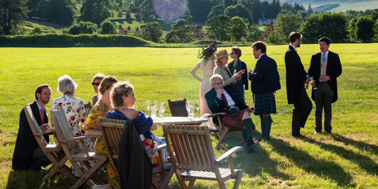 Wedding guests relaxing in the Meadow